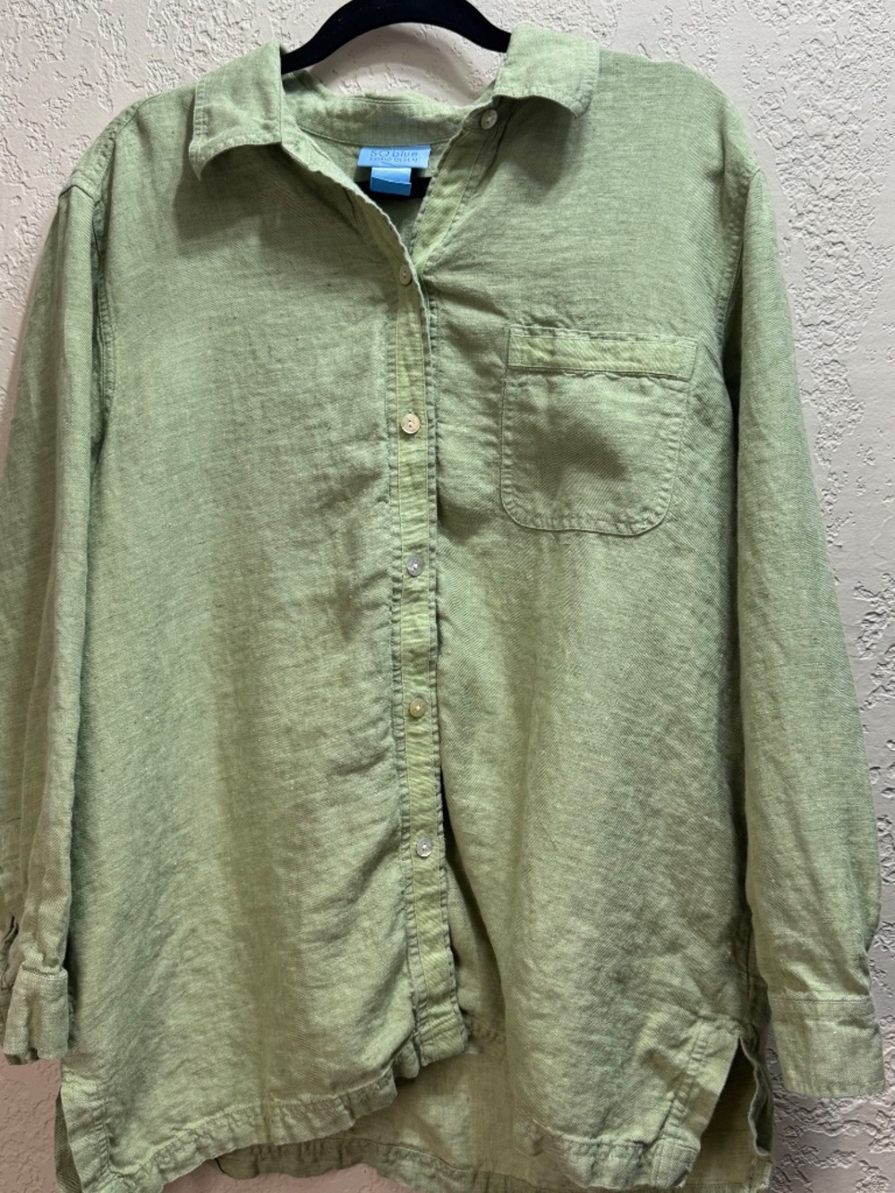 SO Blue Sigrid Olsen 100% Linen Button Front Shirt 1X Green - Picture 4 of 8